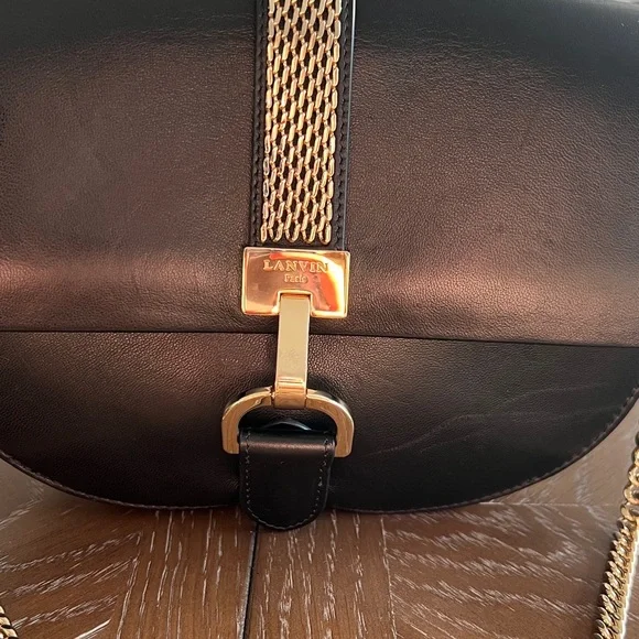 LANVIN Lamb Leather Crossbody Bag Logo Chain Trim & Strap Magnetic Flap - Picture 16 of 17